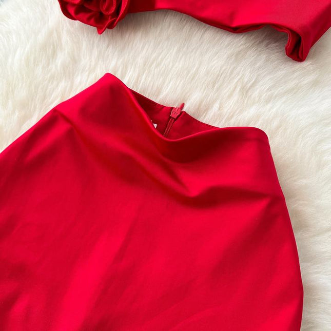 2025 Summer Women Suit Red Short Camisole Vest Open Skirt Two Piece