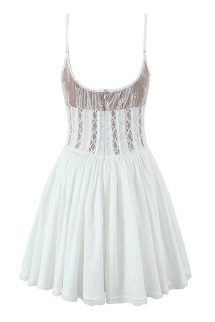 Spaghetti Strap White Color Front Lace up Hot Sale Casual Fashion Cotton Mini slip Dress for Women