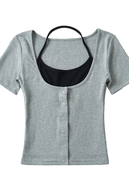 5 Colorway Solid Color Short Sleeve Buttons up Casual Fashion Summer t Shirt for Women