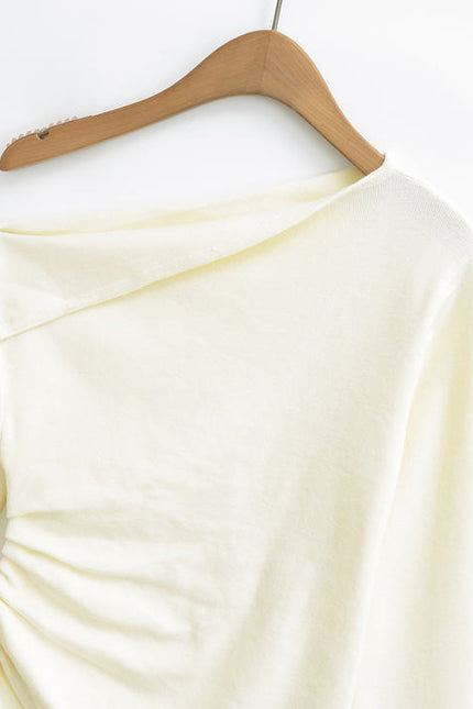 2 Colorway Asymmetrical Design Long Sleeve Solid Color Casual Fashion Tops Blouse for Women