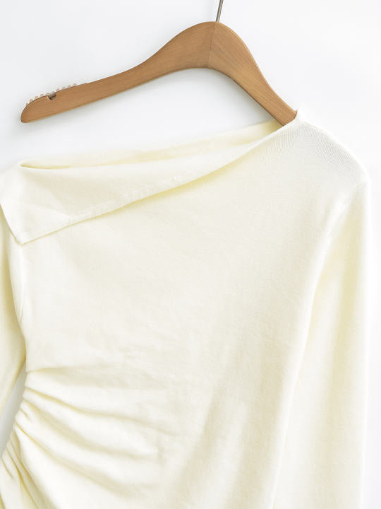 2 Colorway Asymmetrical Design Long Sleeve Solid Color Casual Fashion Tops Blouse for Women
