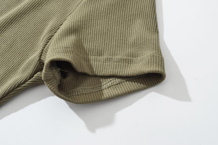 4 Colorway Solid Color Short Sleeve Knitted Crew Neck Back Hollow Out Casual Women Modest One Piece Jumpsuit