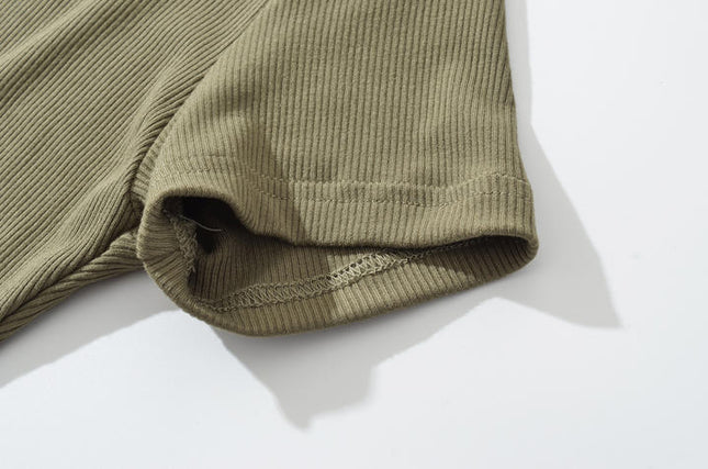 4 Colorway Solid Color Short Sleeve Knitted Crew Neck Back Hollow Out Casual Women Modest One Piece Jumpsuit