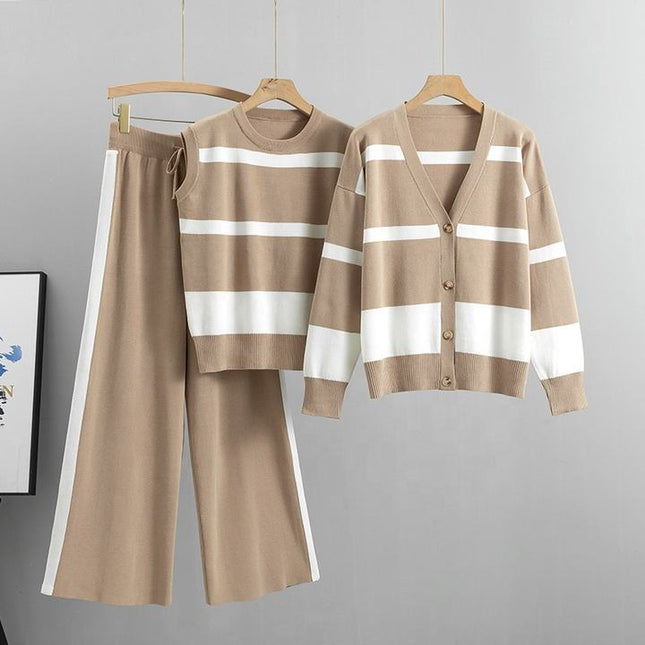 Wide Leg Pants Sports Set for Women Fashionable and Loose Fitting Casual Three Piece Set Trend