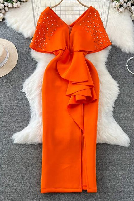 Women's Party V-Neck Waisted Sheath Gown Dresses