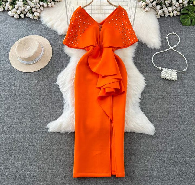 Women's Party V-Neck Waisted Sheath Gown Dresses