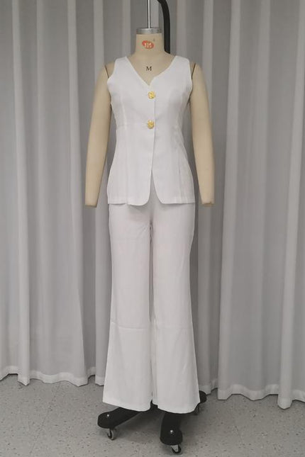 Autumn New Fashion Casual Women'S Buttoned Undershirt Undershirt Slit Pants Two Piece Set
