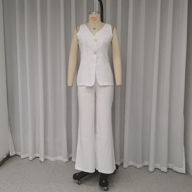 Autumn New Fashion Casual Women'S Buttoned Undershirt Undershirt Slit Pants Two Piece Set