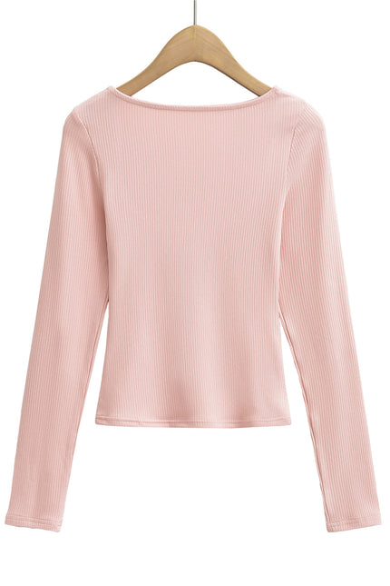 3 Colorway Solid Color Long Sleeve Knitted Crew Neck Casual Fashion Women t Shirt