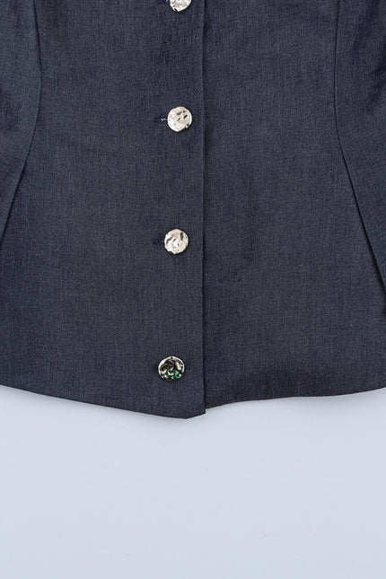 Crew Neck Buttons up Solid Color Casual Fashion Vest Waistcoat for Women