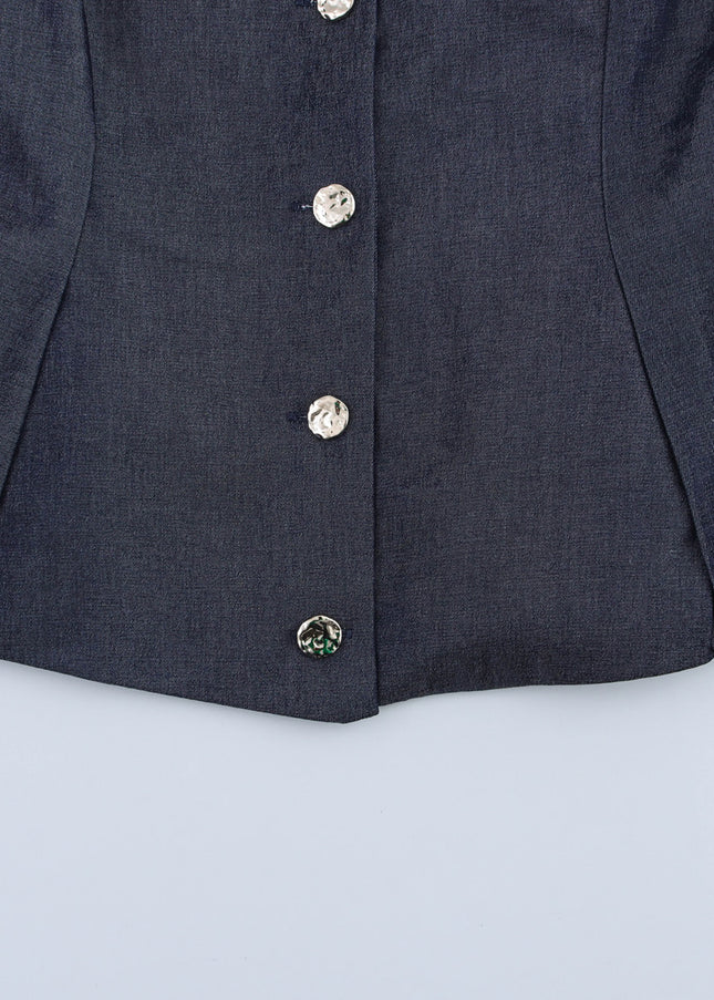 Crew Neck Buttons up Solid Color Casual Fashion Vest Waistcoat for Women