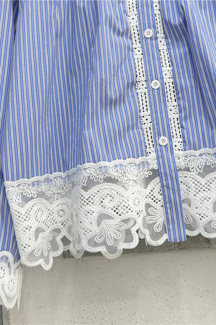 French New Fashion Lace Splicing Long Sleeve Shirt Women'S Tops
