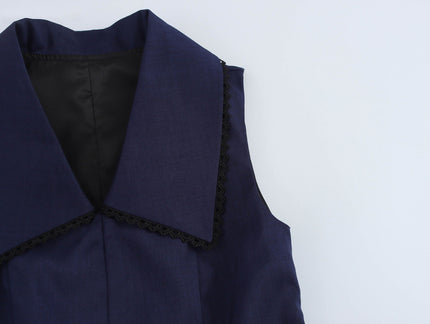 Turn Down Collar Navy Color Sleeveless Casual Fashion Summer Mini Dress for Women