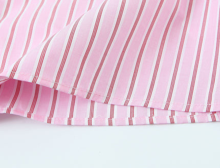 Turn Down Collar Striped Print pink Color Long Sleeve Buttons up Casual Fashion Tops Blouse for Women