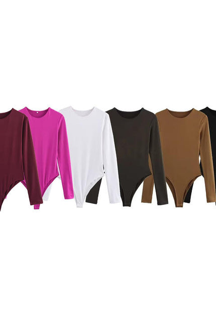 6 Colorway Crew Neck Long Sleeve Solid Color Casual Fashion Women Elegant One Piece Jumpsuit