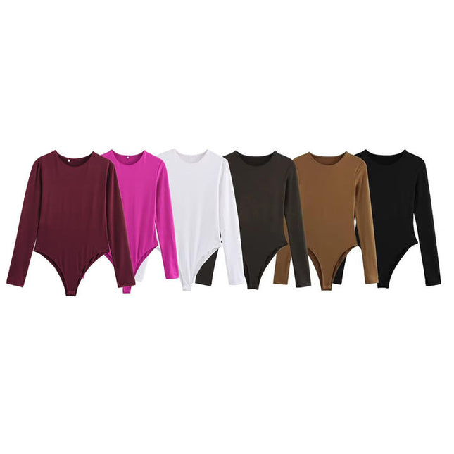 6 Colorway Crew Neck Long Sleeve Solid Color Casual Fashion Women Elegant One Piece Jumpsuit