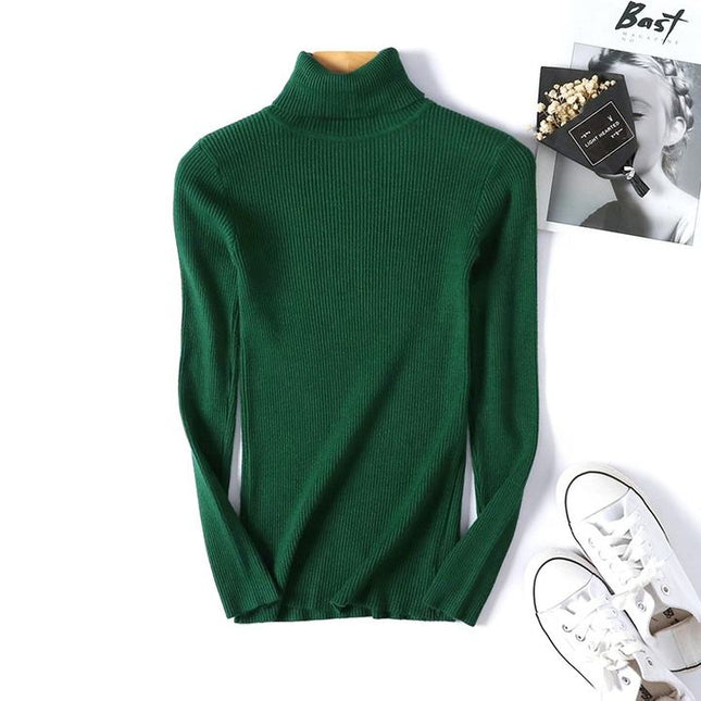 Fall Winter New Female Slim Fit Pullover Solid Color Knitted Shirt Women Sweaters Turtleneck