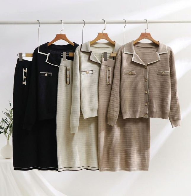 Fashion Clothing Sets Autumn Winter 2 Piece Set Lady Knitted Tops+Knitted Skirt Suit