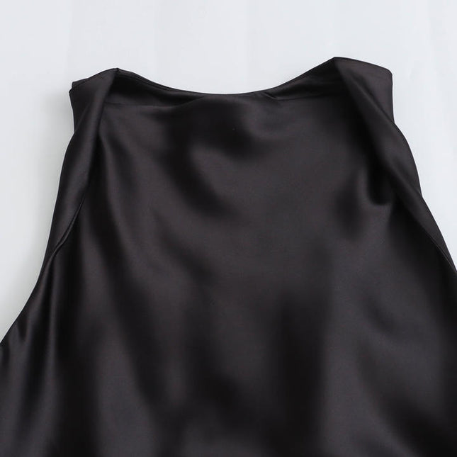 9 Colorway Solid Color Sleeveless Pleated Silky Casual Fashion Summer Dress for Women