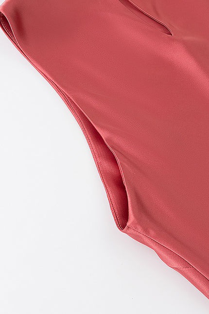 Red Color Sleeveless Crew Neck Hot Sale Casual Fashion Satin Long Dress for Women