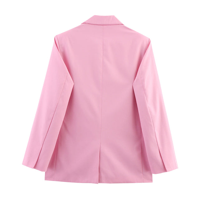 Single Buttons pink Color Long Sleeve Notched Collar Causal Fashion blazer Jacket for Women