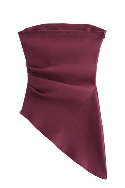 Kadınlar için 5 Colorway asimetrik tasarım düz renk askısız rahat moda üst giyim bluz