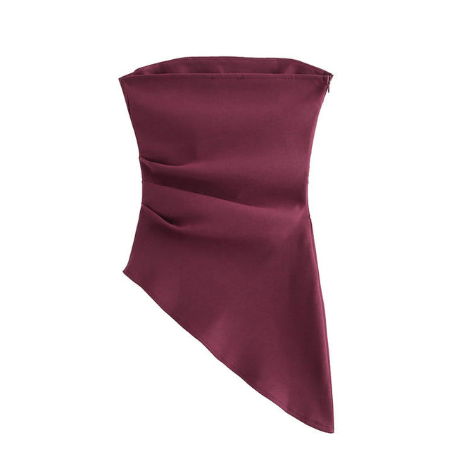 Kadınlar için 5 Colorway asimetrik tasarım düz renk askısız rahat moda üst giyim bluz