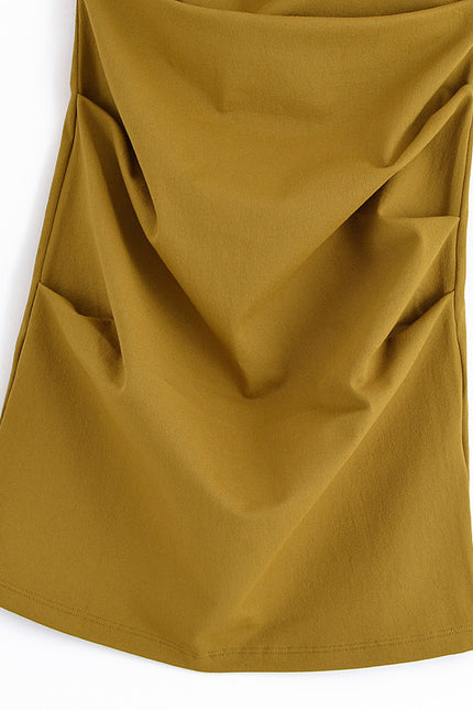 Back Hollow Out Sleeveless Khaki Color Casual Fashion Summer Mini Halter Dress for Women