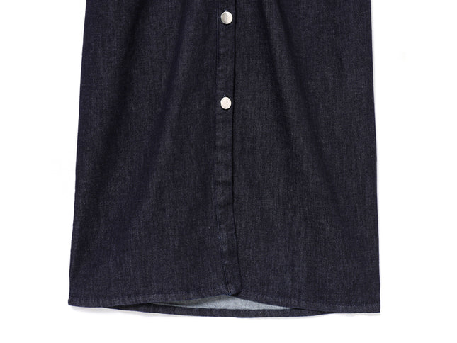 Turn Down Collar Buttons up Short Sleeve Denim Blue Color Casual Fashion Jeans Shirt Dress for Women