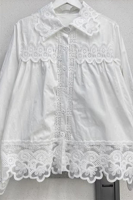 French New Fashion Lace Splicing Long Sleeve Shirt Women'S Tops