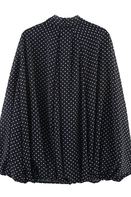 Bow Tie Collar Black Color Polka Dot Print Long Sleeve Casual Fashion Tops Blouse for Women