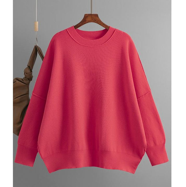 High Street Black Women Crew Neck Oversized Loose Plain Sweater Drop Shoulder Sweatshirts