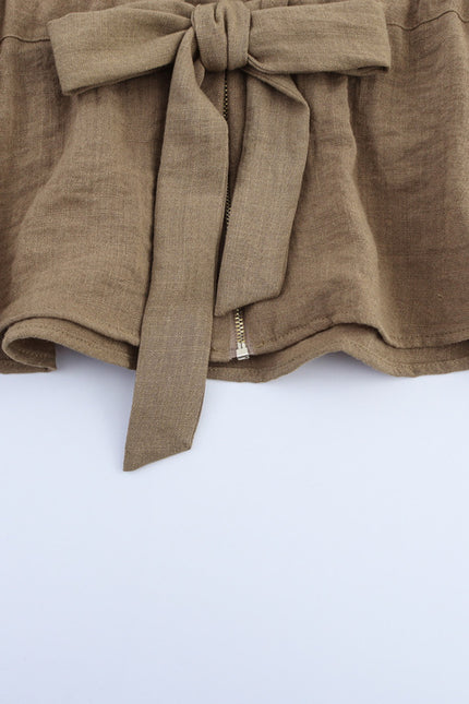 3 Colorway Bow Tie Short Sleeve Solid Color Turn Down Collar Casual Fashion Tops Blouse for Women