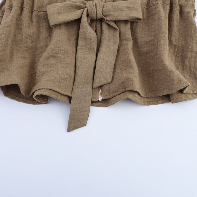 3 Colorway Bow Tie Short Sleeve Solid Color Turn Down Collar Casual Fashion Tops Blouse for Women