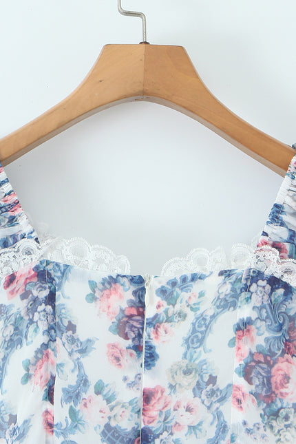 Floral Print Shoulder Strap Lace up Multi Color Casual Fashion Summer Mini Dress for Women