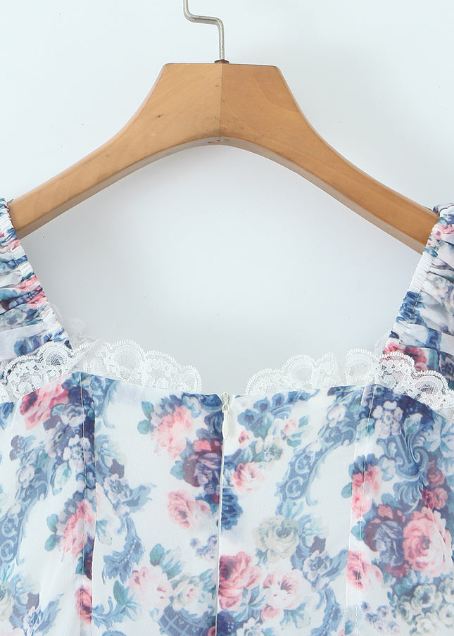 Floral Print Shoulder Strap Lace up Multi Color Casual Fashion Summer Mini Dress for Women
