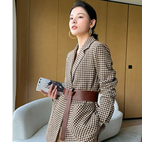 New Design Winter Women Slim Plaid Warm Long Coats