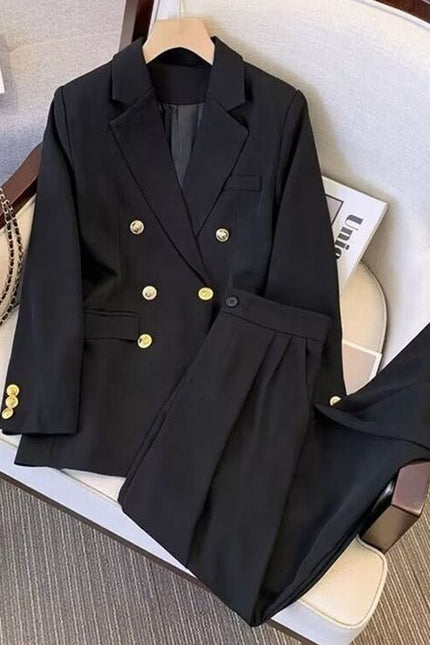 Fashionable Women Two Piece Set Coat + Pants Suits Solid Color Suit Coat Blazer Pants Set Spring Autumn Lady Office Casual Suits