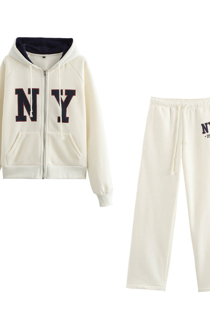 Letter Print Beige Color Long Sleeve Zipper Fly Casual Fashion Jacket with Hooded for Women