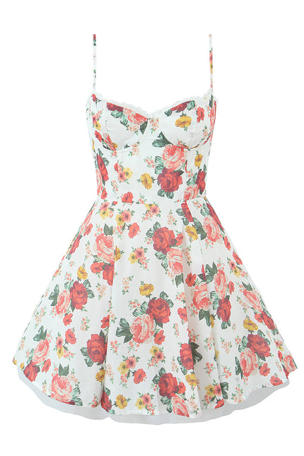 Floral Print Spaghetti Strap Multi Color Casual Fashion Cotton Ladies Mini slip Dress