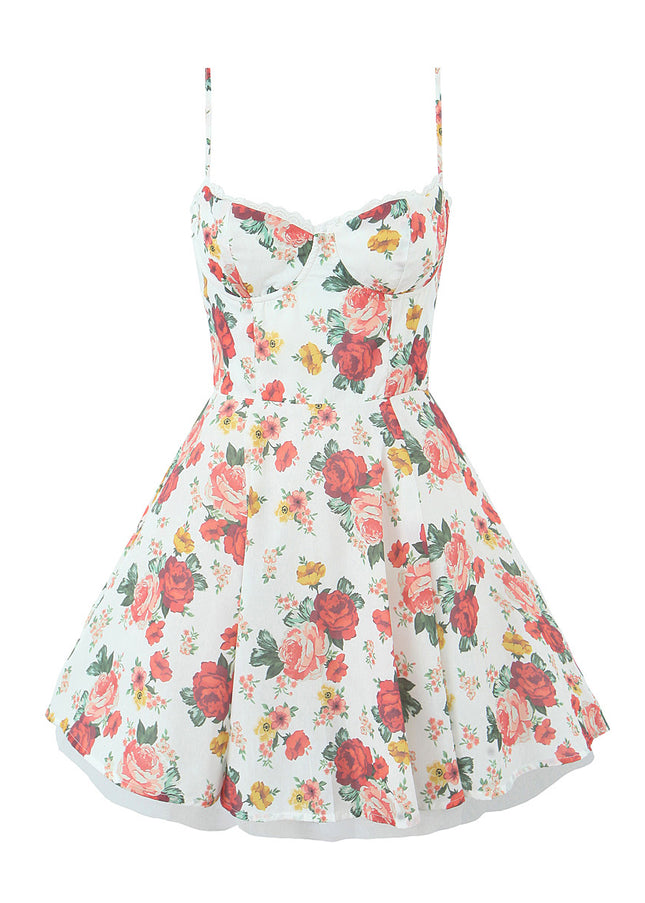 Floral Print Spaghetti Strap Multi Color Casual Fashion Cotton Ladies Mini slip Dress