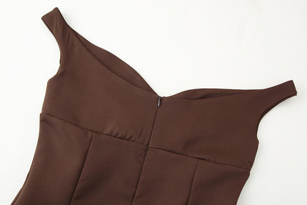 Brown Color Slash Neck Sleeveless Casual Fashion Women's tank Top