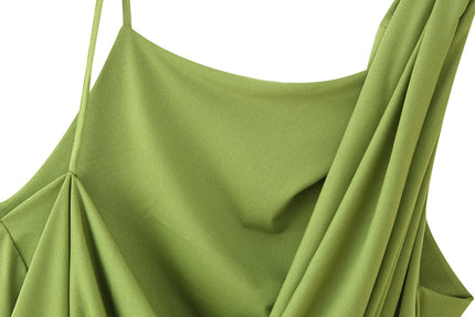 Asymmetrical Design Green Color Pleated Hot Sale Casual Fashion Women's tank Top