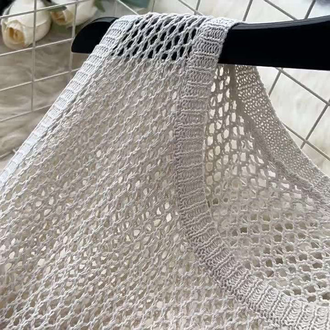 Outer Layered Skeleton See-through Mesh Knit Dress Women Summer Round Neck Sleeveless Vest Dresses