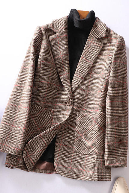 New Arrival Woolen Cloth Woman Winter Plaid Blazers Jacket Ladies Women
