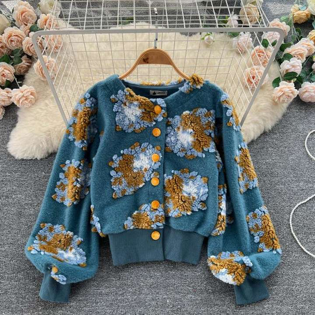 Fall Three Dimensional Flower Single Breasted Cardigan Women'S Winter Jackets Woman Coats for Ladies