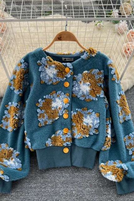 Fall Three Dimensional Flower Single Breasted Cardigan Women'S Winter Jackets Woman Coats for Ladies