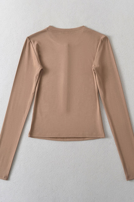 4 Colorway Crew Neck Long Sleeve Buttons up Solid Color Casual Fashion t Shirt for Women