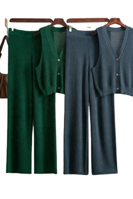 Fashion Knit Suit Women 2025 Summer New V-neck Sleeveless Vest High Waist Straight Pants Two-piece Set