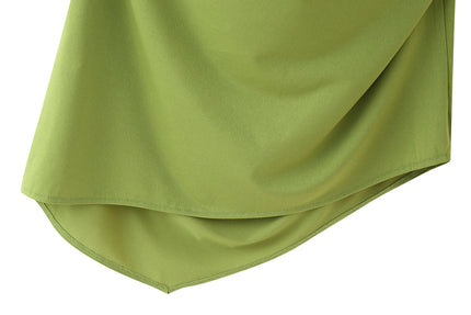Asymmetrical Design Green Color Pleated Hot Sale Casual Fashion Women's tank Top
